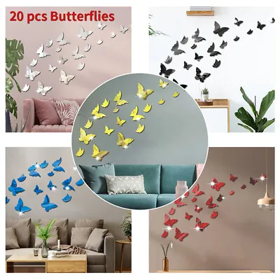 $7.95 • Buy 20 PCS 3D Butterfly Acrylic Mirror Wall Stickers Decals Living Room Home Decor