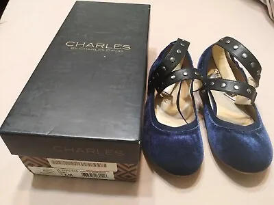 Charles By Charles David Closed Toe Ballet Flat Ankle Strap Midnight Velvet Shoe • $25