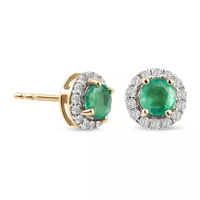 100% AA Boyaca COLOMBIAN EMERALD & DIAMOND Halo Earrings. Solid 9ct Gold BNWT! • £265