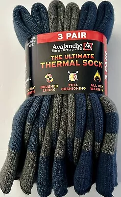 Avalanche Men Ultimate Thermal Crew Sock 6-12 Shoe Size 3 Pairs Full Cushioning. • $14.97