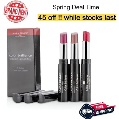 Laura Geller Colour Brilliance Lustrous Lipstick Trio Joy Zen & Flirt 3x 1.8g • £29.89