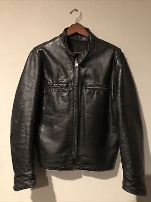 Vintage Rare Racer Black Leather Motorcycle Jacket Talon Zipper • $999.95