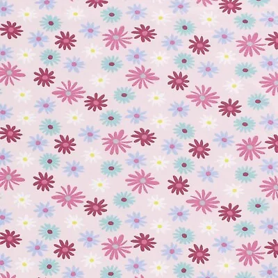 Pretty Daisies On Pink Background 4 Way Stretch Cotton Jersey Fabric - Material • £6.95