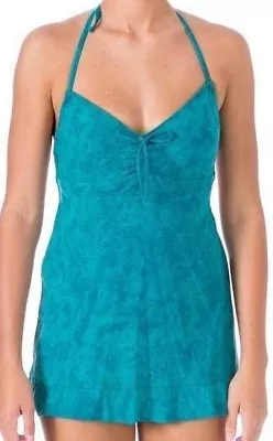 Mainstream Swimdress Sizes 10 12 14 $78 Green Marbled Halter Removable Padding • $14.99