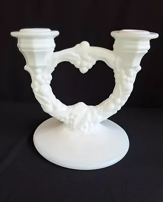 Pair Of Vintage White Milk Glass Double Candelabra Candlesticks Candleholders • $32