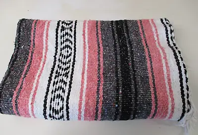 Mexican Blanket Throw Rug  Pink Grey Woven Stripes Snuggle Blanket - M74 • £22