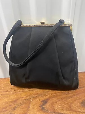 Vintage MM Morris Moskowitz Clutch Purse Handbag Black Satin Gold Frame • $28.99