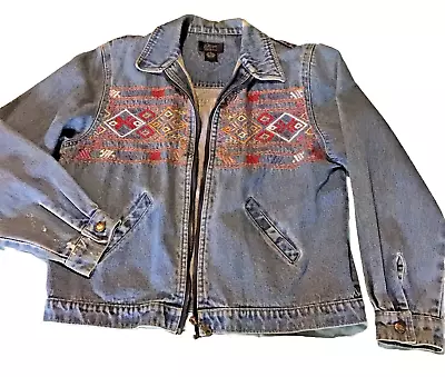 Vintage Agapo Collection  Denim Jean Jacket Embroidery Grunge Aztec 90’s Unisex • $11.50