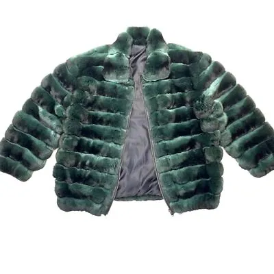 Men Real Green Rex Rabbit Fur Coat Nature Chinchilla Bomber Jacket Thick Outcoat • $460.95