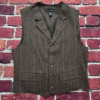 Vintage Banana Republic Wool Brown Plaid Vest Large Fashion Professor • $29.99