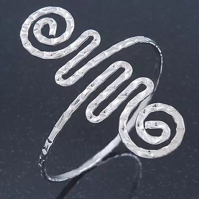 Hammered Swirl Upper Arm Armlet Bracelet In Silver Tone - Flex • £15.90