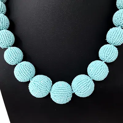 $16.99 • Buy J CREW Turquoise Aqua Orbs Graduated Seed Bead Ball Necklace Boho Statement 18 