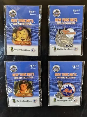 New York Mets Pins From NY TIMES 2005 Lot Of 4 (Shea Mets Mr.Met Wright) • $11.97
