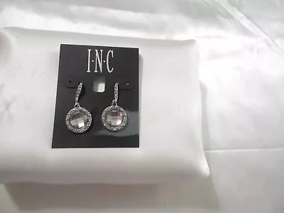 INC International Concepts 1-1/4  Silver Tone Pave Dangle Drop Earrings Y633 • $9.35