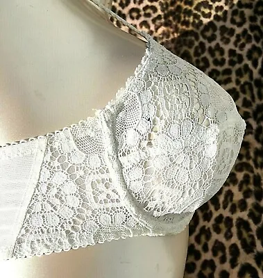 FRENCH LEJABY 1960s UNDERWIRE FULL BRA~CHIC SHEER WHITE FLORAL LACE~NEW&BOX~32 C • $59.95