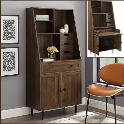Storage Cabinet Secretary Lap Top Desk W/Hutch Shelves Armoire Hideaway Walnut • $364.38