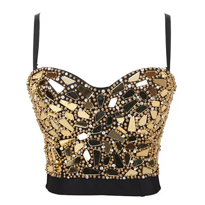 £46.78 • Buy Corset Bustier Crop Top Sequin Beads Glass Padded Push Up Bralette Bra Camisole