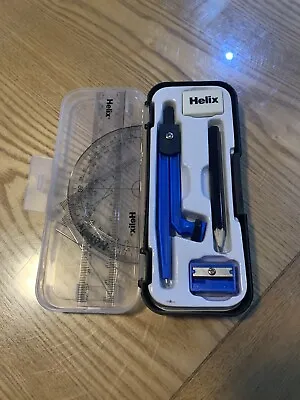 Helix Maths Geometry Set Compact With Compass Ruler Protractor Squares Sharpener • £2