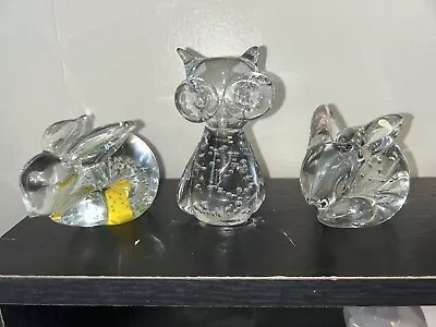 Handmade Crystal Figural Rabbit Easter Bunny  & Owl Figurines Vintage Lot • $19.99