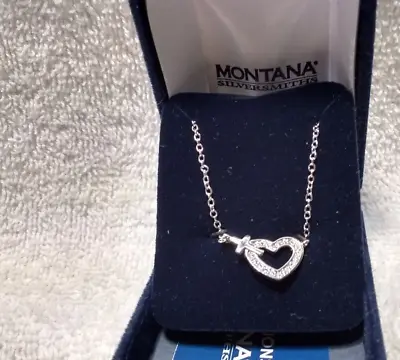 Montana Silversmiths Open Heart With Cross Silver Pendant Crystals With Box ECU • $39.99