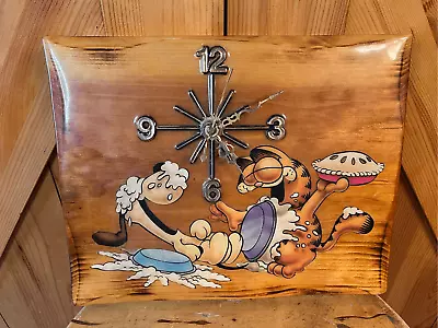 Vintage Garfield Odie Wooden Wall Clock One Of A Kind 80's Works • $100