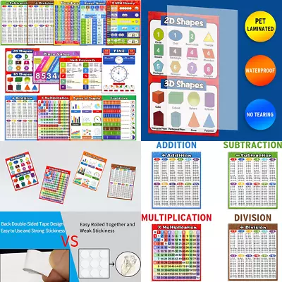 Math Educational Learning PostersLaminated Math Charts With Tape For Children • $11.46