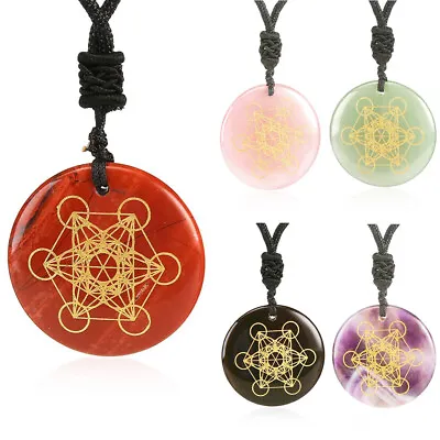 Natural Crystal Metatrone's Cube Necklace Pendant Round Carving Chakra Healing • $3.99