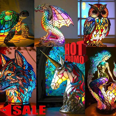 3D Animal Table Lamp Series Stained Glass Stained Night Light Retro Desk Lamps • $26.99