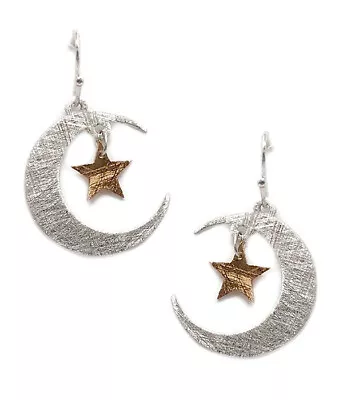Moon And Star Dangle Earrings Silver • $11.86