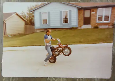 Vintage Photo 1980's Balding Guy In Levis On Honda 50 Mini Bike Doing A Wheelie • $24.99