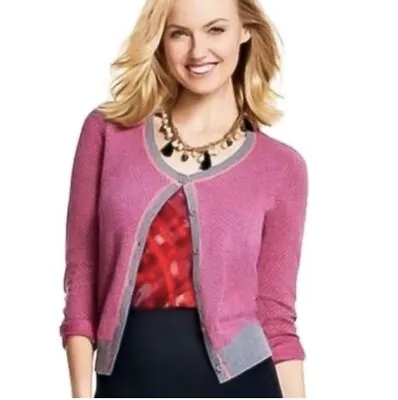 CAbi #3013 Cardigan Size Large Womens Meg Sweater Pink Gray Knit Button Up • $25