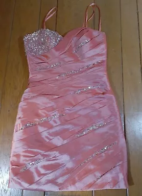 £116.04 • Buy Faviana Couture Pink Sorbet Embellished Layered Cocktail Prom Dress Teen Size 6