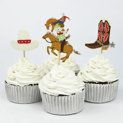 24pcs West Cowboy Cupcake Topper Birthday Party Cake Decor Supplies B`yk • $5.81