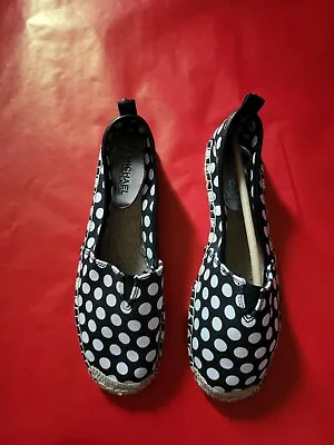 New Michael Kors Polka Dot Canvas Slip On Flat Sz 9M Women Shoes Black/white Meg • $39.99