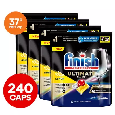 4 X Finish Dishwashing Tabs Tablets Powerball Ultimate Lemon Sparkle 60pk AU • $106.94