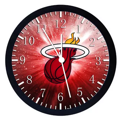 Miami Heat Black Frame Wall Clock Nice For Decor Or Gifts W60 • $19.95