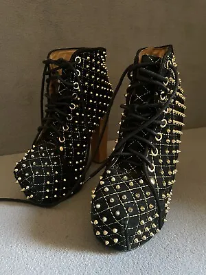 Jeffrey Campbell Lita Q Gold Studded Black Bootie Shoe Women's Size 5.5 M • $45