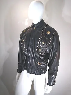 GIANNI VERSACE Iconic Leather Jacket With GOLD MEDUSAS S/s 1993  Museum Worth • $3500