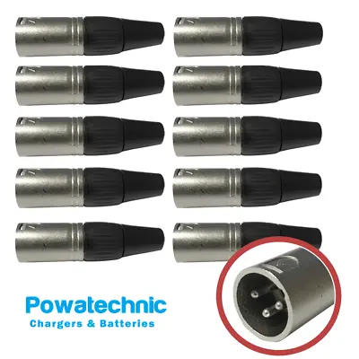 XLR 3 Pin Male Plug Connector X10 (Used - Inside Pins Have Bit Solder On) • £11.80