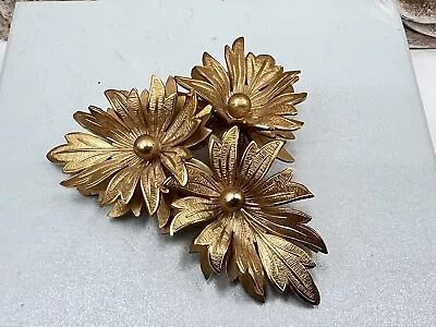Vintage Fancy Golden Leaf Brooch 1.92” Estate Costume Jewelry • $9.99