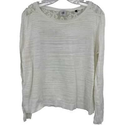 Cabi Sweater Womens Size Large Sophia 5005 Lace Pullover Sheer Back White Knit • $17.49