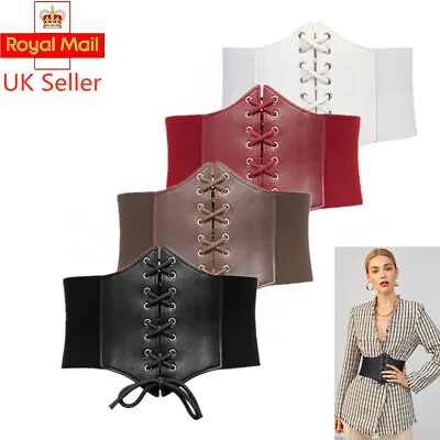 Ladies Waist Cincher Wide Band Elastic Tied Waspie Corset Leather Belt ONE • £3.77