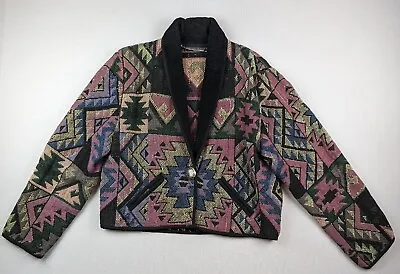 Vintage Southwestern Aztec Blazer Jacket  Womens Large One Button Pockets Cotton • $34.99