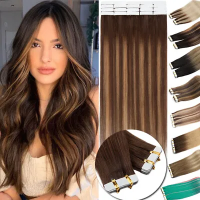 200g 80pcs Thick Skin Weft Tape In Remy Human Hair Extensions Full Head Blonde • $26.81