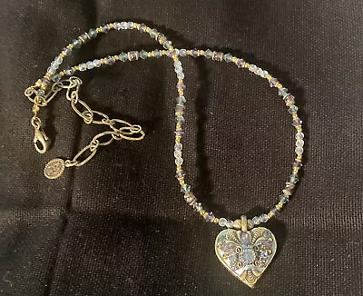 Michal Golan Beaded Crystal Heart Pendant Necklace • $39