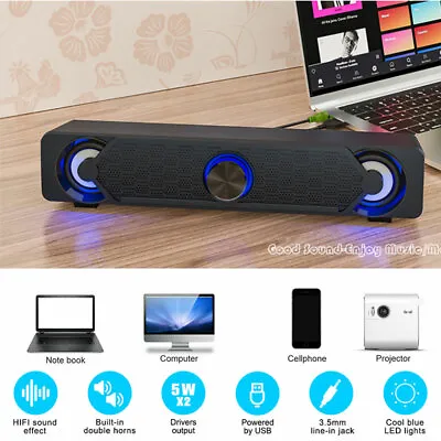 USB Wired Computer Speaker Bass Stereo Subwoofer For PC Laptop Notebook Desktop • £15.99