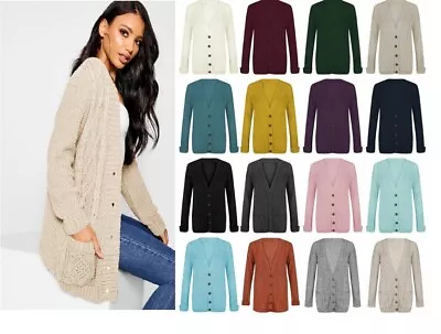 £12.20 • Buy Knit Cardigan Chunky Button Long Sleeves Grandad Womens Ladies Plus Sizes