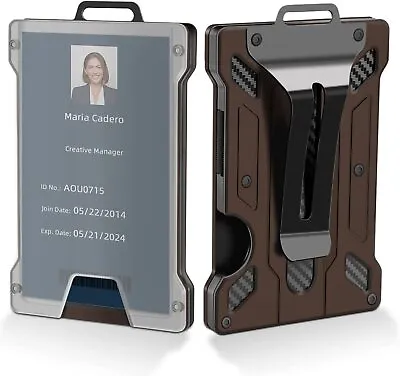 $15.99 • Buy Men RFID Blocking Money Clip W/badge Card Slim Carbon Fiber Credit Card Holder