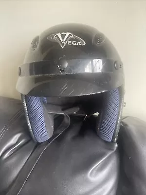 Vega Black Open Faced Motorcycle Helmet With Detachable Visor Small • $30