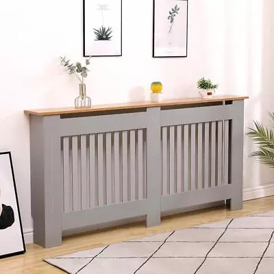 Extra Large Grey Oak Top Radiator Cover Wooden Wall Cabinet Slatted Grill York • £59.99